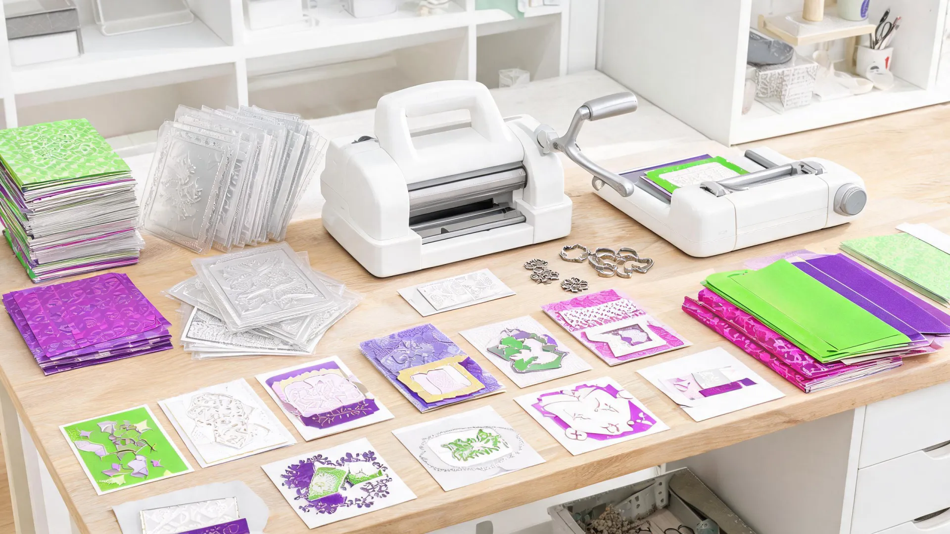 Spellbinders maker studio with die cutting tools and bright paper projects